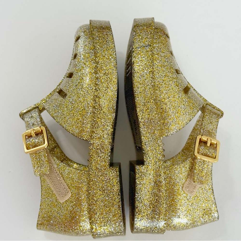 MINI MELISSA GLITTER GOLD CAGE MARY JANE JELLY SHOES - Picture 3 of 4